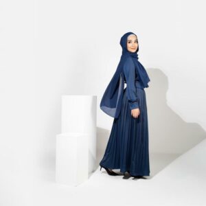 Rose Pleated Dress in Midnight Blue