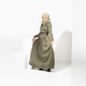 Rose Pleated Dress in Olive Green
