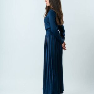 Rose Pleated Dress in Midnight Blue - Image 4