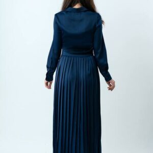 Rose Pleated Dress in Midnight Blue - Image 6