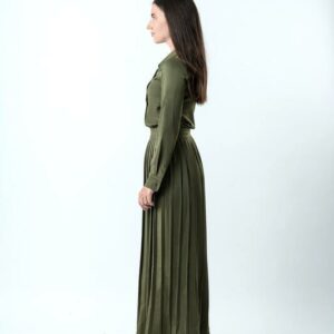 Rose Pleated Dress in Olive Green - Image 6